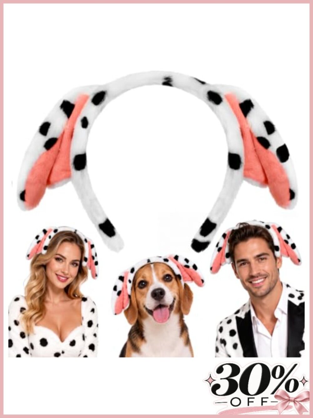 Dalmatian Dog Ears Headband Adult Women White Puppy Ears